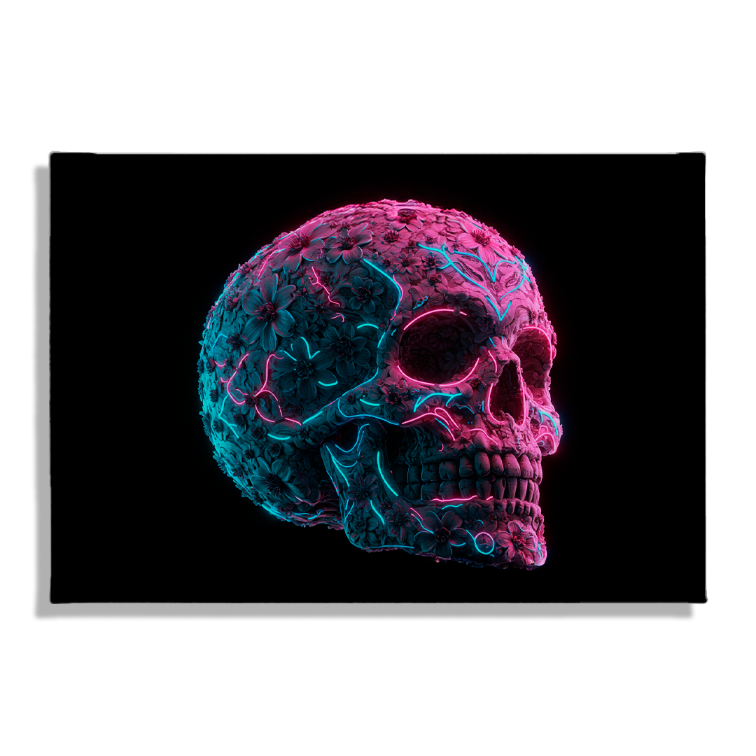 Cuadro Impreso Calavera Floral Neón